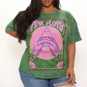 2/$20 Fashion Nova Pink Floyd Distressed Oversized Tie Dye Top - Green 1x/2x